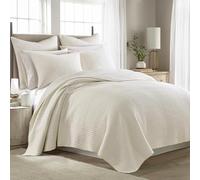 ATUIO Levtex Home - Cross Stitch Quilt Set - 100% Cotton - Full/Queen Quilt (88x92in.) + 2 Standard Shams (26x20in.) - Cream