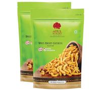 Atul Bakery Namkeens Savory Snacks (400 Gram) - Easy to Carry Anywhere - Crispy, Crunchy & Spicy - Made With Authentic Taste - Enjoy At Tea Time (Pack of 2, Atul Bakery Surti Spicy Gathiya)