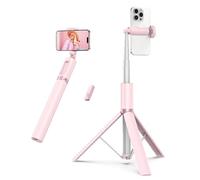 ATUMTEK 1.4m Selfie Stick Tripod, All-in-one Extendable Aluminum Phone Tripod with Rechargeable Bluetooth Remote for iPhone, Samsung, Google, LG, Sony and More, Fitting 4.7-7 inch Smartphones, Pink