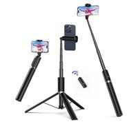 ATUMTEK 1.74m Selfie Stick Tripod, Extendable Aluminum Tripod with Rechargeable Bluetooth Remote, Compatible with iPhone and Android Smartphones, Perfect for Travel, Vlog, Video and Photo, Black