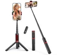 ATUMTEK Selfie Stick Tripod, 3-in-1 Extendable Aluminum Phone Tripod with Detachable Bluetooth Remote, Compatible with iPhone 17/16/15/14/13/12/11/11 Pro/XS Max/XR and Samsung Smartphones, Red