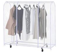 Atumvay 6ft Clothes Rail Cover Clear Garment Protective Cover with Zipped Thicken PEVA Plastic Dustproof Waterproof 180cm for Hanging Coat Racks