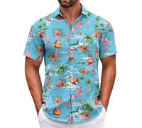 Aturmio Christmas Hawaiian Shirt for Men Short Sleeve Button Down Santa Claus Vacation Shirts, Summer Christmas, Medium