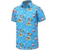 Aturmio Christmas Shirt for Men Short Sleeve Button Down Santa Claus Vacation Hawaiian Shirts, Summer Santa Claus, S
