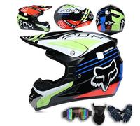 ATV Dirt Bike Motocross Helmet Kids Adults Off Road Street Crash Helmets Full Face Motorcycle Helmets for MTB BMX MX Enduro Quad With Goggles Gloves Mask, Lightweight Ventilated,Color F-S(53~54cm)