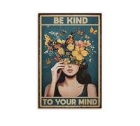 ATVIOX Be Kind To Your Mind Inspirational Retro Posters Canvas Print Aesthetic Wall Art Modern Home Decor for Bedroom Living Room 12x18inch(30x45cm) Unframe-style