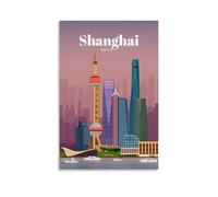 ATVIOX China Shanghai Retro Travel（1） Posters Canvas Print Aesthetic Wall Art Modern Home Decor for Bedroom Living Room 08x12inch(20x30cm) Unframe-style