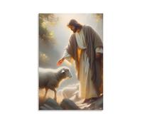 ATVIOX Lost Sheep Jesus Posters Canvas Print Aesthetic Wall Art Modern Home Decor for Bedroom Living Room 16x24inch(40x60cm) Unframe-style