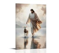 ATVIOX Lost Sheep Jesus Posters Canvas Print Aesthetic Wall Art Modern Home Decor for Bedroom Living Room 16x24inch(40x60cm) Frame-style