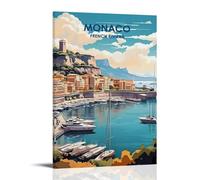 ATVIOX Monaco Retro Travel Posters Canvas Print Aesthetic Wall Art Modern Home Decor for Bedroom Living Room 20x30inch(50x75cm) Frame-style