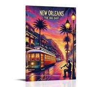 ATVIOX New Orleans Retro Travel Posters Canvas Print Aesthetic Wall Art Modern Home Decor for Bedroom Living Room 24x36inch(60x90cm) Frame-style