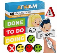ATWAM 60 Writeable Magnets & Accessories Mega Set - Magnetic Labels - 6 Colors - Scrum & Kanban - Magnetic Notes - Whiteboard Strips for Magnetic Board, Magnetic Wall & Fridge