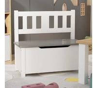 atwater wooden children storage bench in white and grey