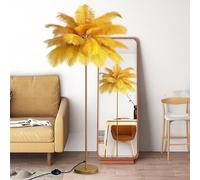 Atwnjkp Gold Feather Floor Lamp,Ostrich Feather Floor Lamps,Modern Standing Light with Elegant Gold Lampshade,Tall Feather Lamp Floor for Bedroom Living Room Office,Gold