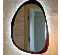 Atwnjkp Retro HD Smart LED Vanity Bathroom Mirror with Walnut Frame, 3 Color Lighting & Anti-Fog Function | 70x90cm/27.55x35.4in Wall-Mounted Makeup Mirror for Bathroom, Bedroom, Entryway