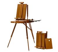 ATWORTH French Easel for Painting, Deluxe Beech Wooden Field & Studio Sketchbox Easel Stand with Metal Side Tray, Portable& Easy Transport for Painting Outdoor, Holds Canvas up to 34"- Light Walnut
