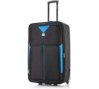 ATX Luggage 29" Large Suitcase Expandable Soft Shell Durable Lightweight Hold Check in Trolley Case with 2 Wheels & Built-in 3 Digit Combination Lock (Black/Blue, 120 Liters)