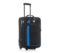 ATX Luggage 55x35x20cm Cabin Suitcase-Lightweight Softshell Carry-ons Approved for Ryanair EasyJet British Airways with 2 Wheels and Built-in Combination Lock (Black/Blue, 48 Liter)