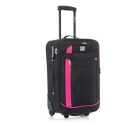 ATX Luggage 55x35x20cm Cabin Suitcase-Lightweight Softshell Carry-ons Approved for Ryanair EasyJet British Airways with 2 Wheels and Built-in Combination Lock (Black/Pink, 48 Liter)