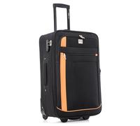 ATX Luggage Medium Suitcase Expandable Soft Shell Durable Lightweight Hold Check in Trolley Case with 2 Wheels & Built-in 3 Digit Combination Lock (Black/Orange, 79 Liter)