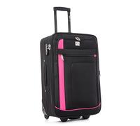 ATX Luggage Medium Suitcase Expandable Soft Shell Durable Lightweight Hold Check in Trolley Case with 2 Wheels & Built-in 3 Digit Combination Lock (Black/Pink, 79 Liter)