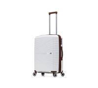 ATX Luggage Medium Suitcase Expandable Unbreakable Polypropylene Hard Shell Hold Check in Fits 23-26KG Super Lightweight with 4 Dual Spinner Wheels and Built in TSA Lock (White/Brown, 86 Liters)