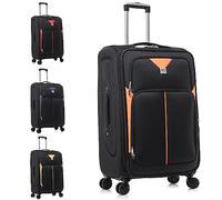 ATX Luggage Suitcase Large Expandable Soft Shell Durable Lightweight Hold Check in Trolley Case with 4 Dual Spinner Wheels and Built-in 3 Digit Combination Lock (Black/Orange, 109Liters)