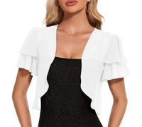Atxnn Women's Bolero Shrugs Elegant Open Front Cardigans Sheer Jackets for Women UK Short Sleeve Tops Summer Shawl for Evening Wedding Dress White