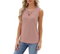 Atxnn Womens Vest Tops Cross V Neck Tank Top for Women UK Summer Sleeveless T-Shirts Ladies Soft Eyelet Blouses Shirt, DarkPink M
