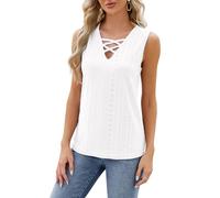 Atxnn Womens Vest Tops Cross V Neck Tank Top for Women UK Summer Sleeveless T-Shirts Ladies Soft Eyelet Blouses Shirt, White M
