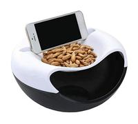 Atyhao Multifunction Double Layer Snack Storage Box Plate with Phone Holder for Nuts, Olives, Cherries, and Easy to Wash (Black and White)