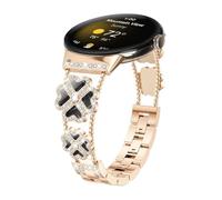 ATYJMOK Suitable for Google Pixel Watch 41mm Clover Double Chain Diamond encrusted Watch Strap(Rose gold)