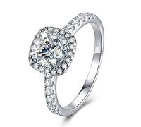 Atylyk Moissanite Engagement Cushion Cut Rings 1.5 Carat Gold Plated Sterling Silver Halo Eternity Wedding Band Ring for Women,Size 5