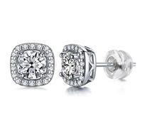 Atylyk Moissanite Stud Earrings 1 Carat Halo Princess Style Earrings 925 Sterling Silver Hypoallergenic Earrings for Women girls