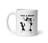 ATYRE Cute Funny Cat Take A Break Drink Coffee Print 11oz Mug Gift for Cat Lovers Durable Ceramic Cup