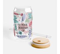 ATYRE My Mental Breakdown Cup, Funny 16oz Iced Coffee Glass Can with Bamboo Lid & Straw, Sarcastic Glass Tumbler for Women, Mental Health Humour Gift, Anxiety Relief Cup, Daily Mood Drinkware
