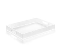 ATZYmolin 16"x12" Large Acrylic Serving Tray Decorative Ottoman Coffee Table Vanity Tray Tea Fruit Platter Snack Appetizer Dessert Drink with Handles for Bar Kitchen Party, Frosted