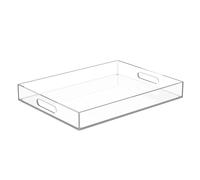 ATZYmolin 16"x12" Large Acrylic Serving Tray Decorative Ottoman Coffee Table Vanity Tray Tea Fruit Platter Snack Appetizer Dessert Drink with Handles for Bar Kitchen Party, Clear