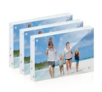 ATZYmolin 4x6 Acrylic Picture Frame 3 Pack, 20mm Thick Magnetic Double Sided Display 20% Thicker- Frameless Clear Transparent Photo Frame for Desktop/Tabletop, Self Standing with Microfiber Cloth