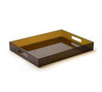 ATZYmolin Large Acrylic Serving Tray Decorative Ottoman Coffee Table Vanity Tray Tea Fruit Platter Snack Appetizer Dessert Drink with Handles for Bar Kitchen Party, Brown