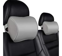 au-kee Memory Foam Car Neck Pillow Soft Leather Car Headrest for Driving Home Office Gray (Pack of 2)