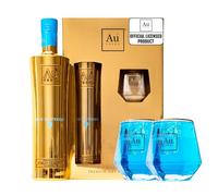 Au Vodka Gift Set, Blue Raspberry 70 cl, 2 Diamond Cut Gold Glasses | Officially Licensed, Gifts for Men and Women, Flavoured Vodka, Premium Gift Set, Birthday