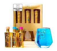 Au Vodka Gift Set - Blue Raspberry, Juicy Peach & Pink Lemonade Flavoured Vodka 5cl Mini & Diamond Cut Gold Glass - Official Licensed, Gifts for Men, Women, Birthday - Alcohol Gift Set, Fathers Day