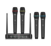 AU400 UHF Wireless Mic System, 4-Channel Handheld Karaoke Microphone | UHF Wireless Mic System,4-Channel,Handheld Dynamic Mics,Metal Receiver,100m Range,Noise Lock,Karaoke Church Party