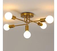 AUA Modern Sputnik Chandelier Ceiling Light, 5 Lights Golden Semi Flush Mount Ceiling Lights, Adjustable Ceiling Light Fitting for Living Room Kitchen Dining Room Farmhouse Hallway