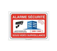 AUA SIGNALETIQUE - Autocollant Alarme sécurité sous vidéo Surveillance 24h/24-150x105 mm, Vinyl adhésif