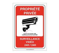 AUA SIGNALETIQUE - Autocollant Propriété privée sous surveillance vidéo 24H /24 - 75x105 mm, Vinyl adhésif