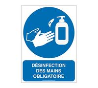 Aua Signaletique - Panneau de Signalisation Geste Barrière Désinfection des Mains Obligatoire 4-210X300 Mm, Vinyl Adhésif