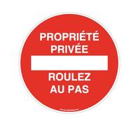 AUA SIGNALETIQUE - Panneau Propriété Privée, Roulez au Pas - Ø 200 mm, Aluminium Dibond 3mm