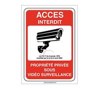 AUA SIGNALETIQUE - Panneau Propriété Privée sous Surveillance Vidéo Accès Interdit - 150x210 mm, Aluminium Dibond 3mm